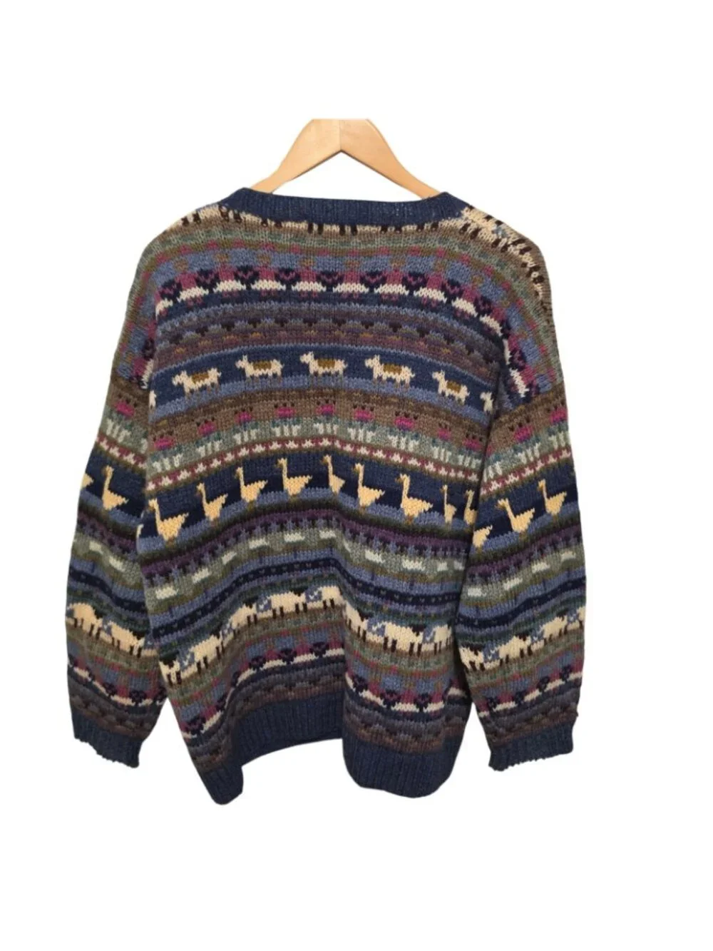 L.L. Bean Multicolor Fair Isle Wool Button Cardigan - Navy, Cream, Green - Picture 2 of 8
